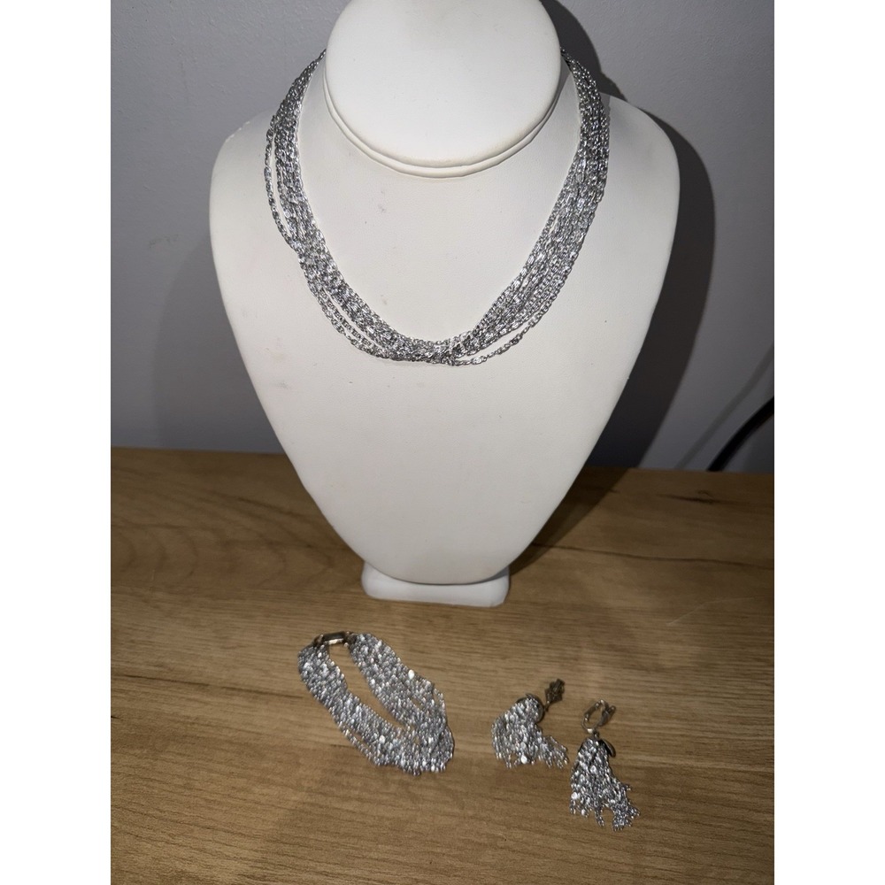 VTG Sarah Coventry Lightweight Cascade Necklace Bracelet Clip-on Earrings Set